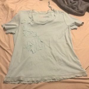 Baby Blue T with flower embellishment